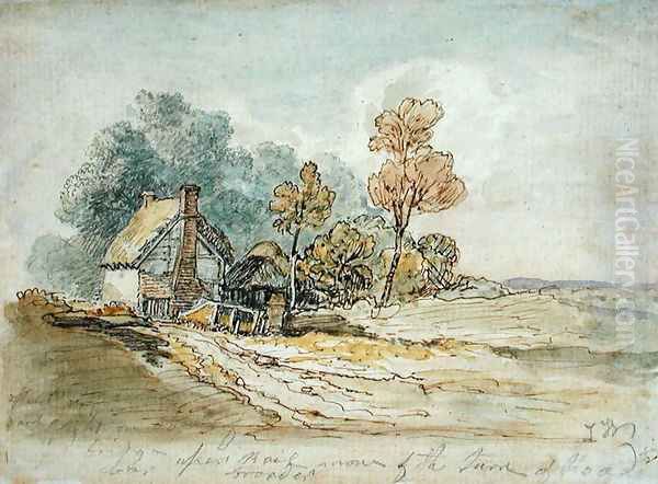 A Thatched Cottage and Trees at the Turn of a Country Road Oil Painting by James Ward