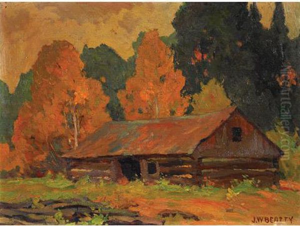 Old Lumber Camp Oil Painting by John William Beatty