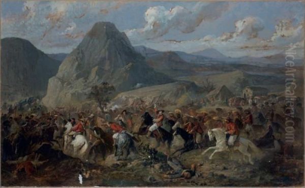 La Bataille De Hierba-buena Oil Painting by Jean-Adolphe Beauce