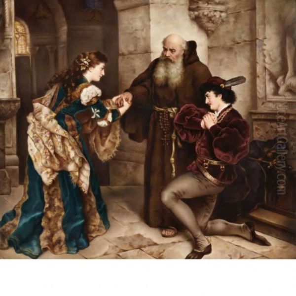 Romeo And Juliet Before Friar Lawrence Oil Painting by Carl Ludwig Friedrich Becker