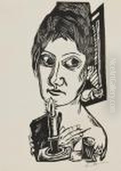 Woman With Candle Oil Painting by Max Beckmann