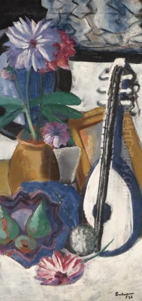 Stillleben Mit Violetten Dahlien Oil Painting by Max Beckmann