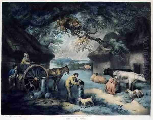 The Dairy Farm, engraved by the artist, pub. by R. Ackermann, 1801 Oil Painting by James Ward