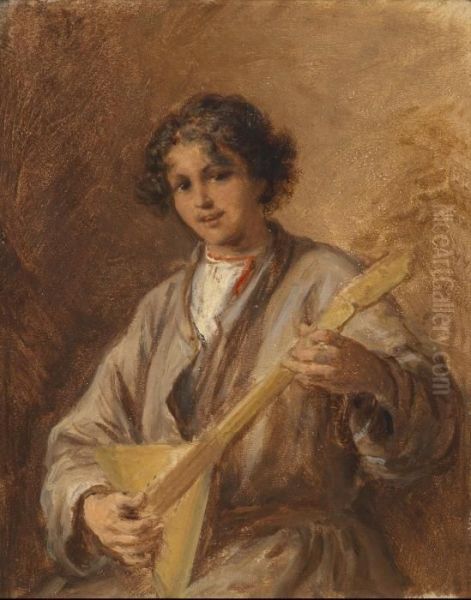 Young Boy With Balalaika Oil Painting by Wilhelm Amandus Beer