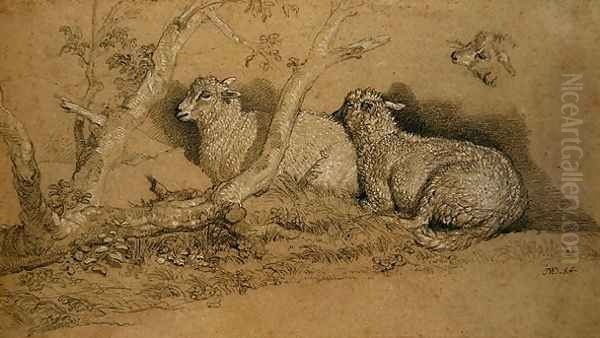 Sheep Resting in a Wooded Copse and a Study of the Head of a Sheep Oil Painting by James Ward