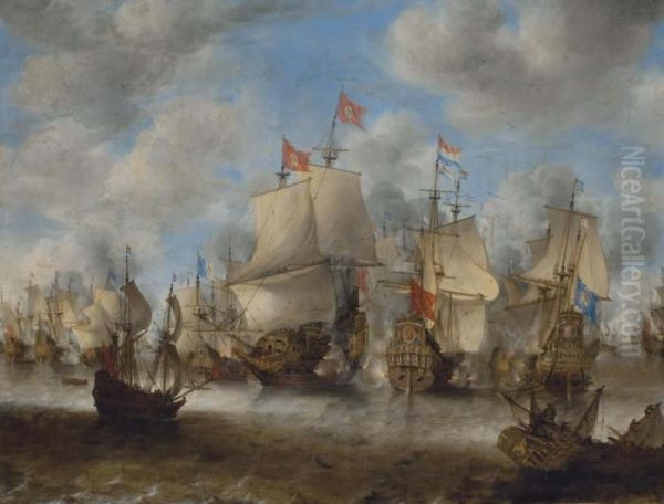 Le Navire Brederode A La Bataille De Sheveningen Oil Painting by Jan Abrahamsz. Beerstraaten