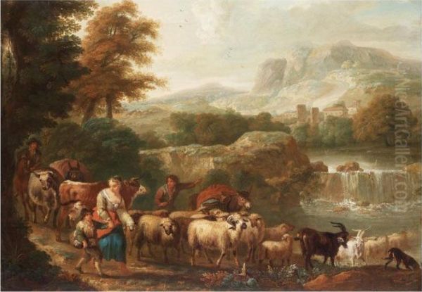 Company With Livestock Oil Painting by Abraham Jansz Begeyn