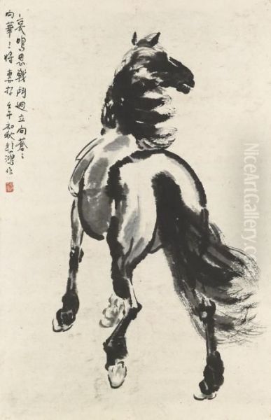 Standing Horse Oil Painting by Xu Beihong