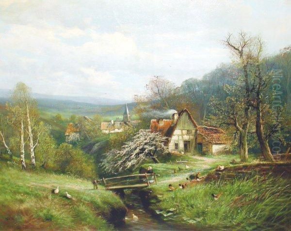 Bauernhof-idylle Im Bergischen Land Oil Painting by Arthur George Bell