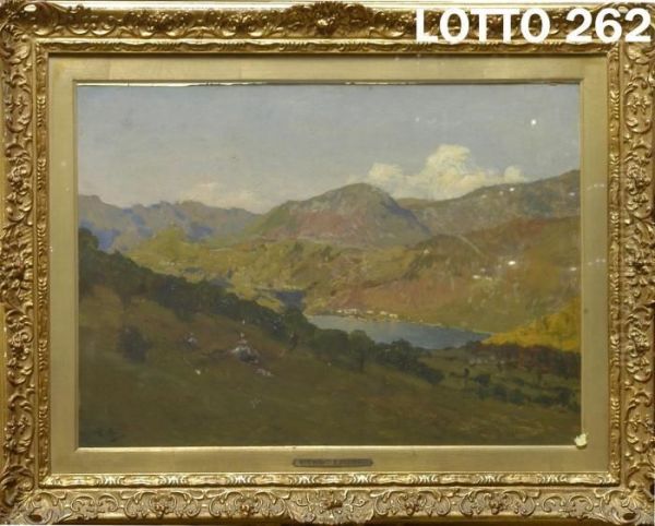 Paesaggio Montano Con Lago E Pastorelle Oil Painting by Giorgio Belloni