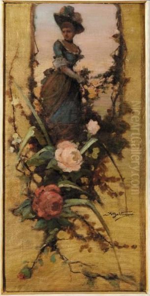 Signora Tra I Fiori Oil Painting by Achille Beltrame