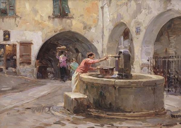 Alla Fontana Oil Painting by Achille Beltrame