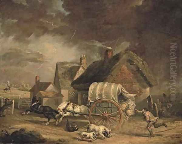 The Runaway Wagon Oil Painting by James Ward