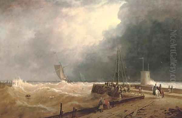 Hoisting the storm cones Oil Painting by James Ward