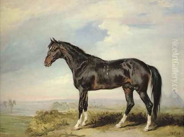 A Dongola stallion from Nubia, in an Egyptian landscape with pyramids Oil Painting by James Ward