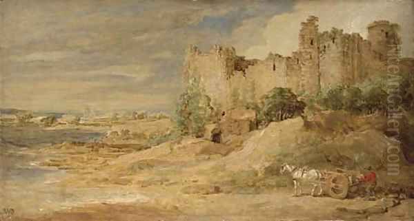 A castle by the sea, possibly Manorbier Castle, Pembrokeshire Oil Painting by James Ward