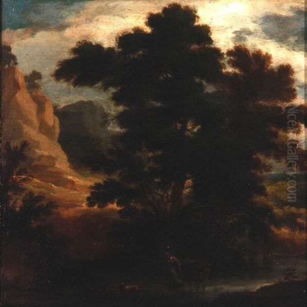 Landscape With Figures And Animals Oil Painting by Nicolaes Berchem