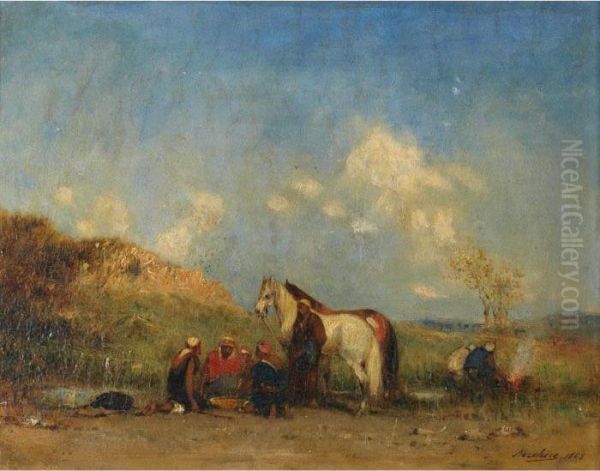 A Mid-day Halt Oil Painting by Narcisse Berchere