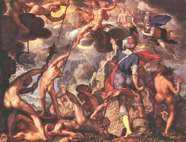 The Battle Between the Gods and the Titans 1600 Oil Painting by Joachim Wtewael (Uytewael)