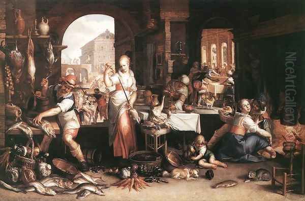 Kitchen Scene 1605 Oil Painting by Joachim Wtewael (Uytewael)