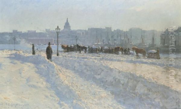 Stockholm Fran Blasieholmen Om Vintern Oil Painting by Alfred Bergstrom