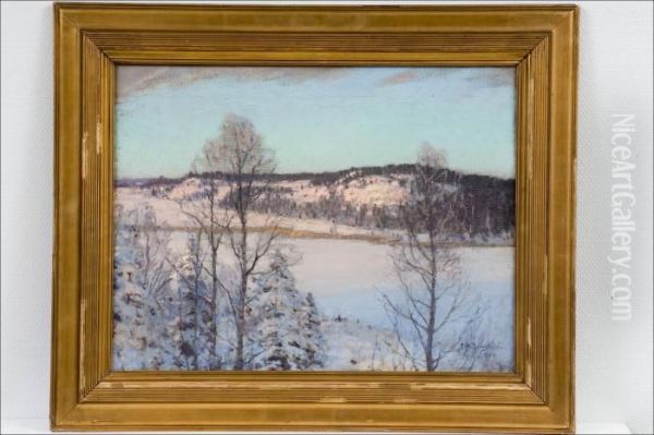 Talvimaisema - Vinterlandskap. Oil Painting by Alfred Bergstrom