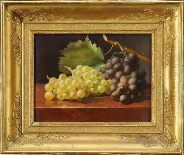 Raisin Noir Et Raisin Blanc Sur Un Entablement Oil Painting by Antoine Berjon