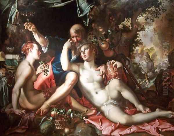 Lot and His Daughters Oil Painting by Joachim Wtewael (Uytewael)