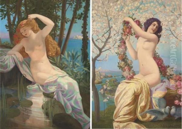 An Allegory Of Spring; And An Allegory Of Summer Oil Painting by Valere Bernard