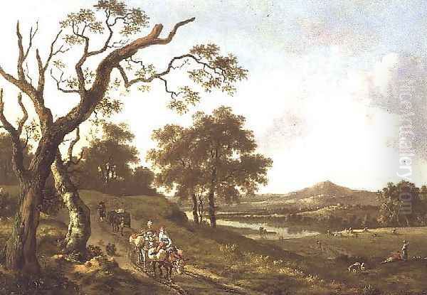 An Extensive Landscape with Pack Mules on a Country Road Oil Painting by Jan Wynants