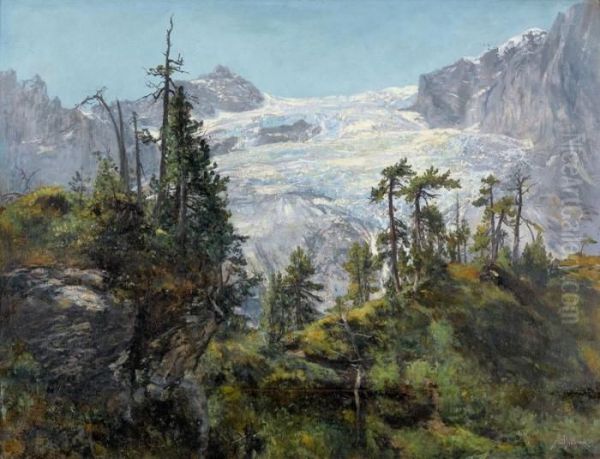 Le Glacier De Rosenlaui Oil Painting by Auguste Henry Berthoud