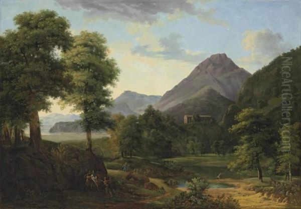 A Wooded, Mountainous Landscape 
With Soldiers Capturing A Centurion And A Figure Escaping By A River Oil Painting by Jean-Victor Bertin