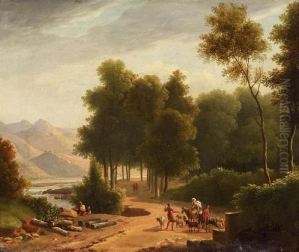 Landscape With Shepherds At A Well Oil Painting by Jean-Victor Bertin