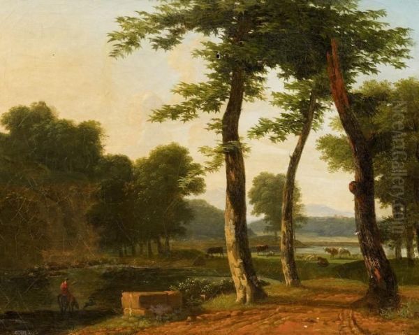 Italian Landscape With Shepherds Oil Painting by Jean-Victor Bertin