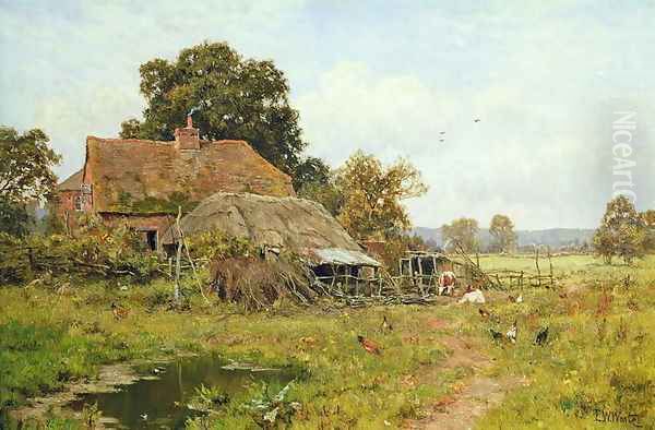 An Old Cottage in the Meadows, 1913 Oil Painting by Edward Wilkins Waite