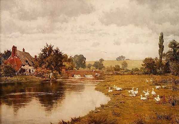 An Old Cottage by the Lambourn, Boxford, Berks Oil Painting by Edward Wilkins Waite