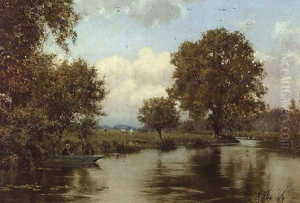 A Summer's Day on a Berkshire Stream (River Kennet, Berkshire), 1915 Oil Painting by Edward Wilkins Waite