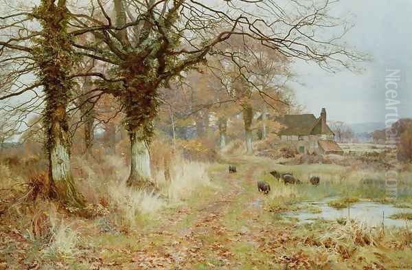 A Scene at Brockham, Surrey, 1888 Oil Painting by Edward Wilkins Waite