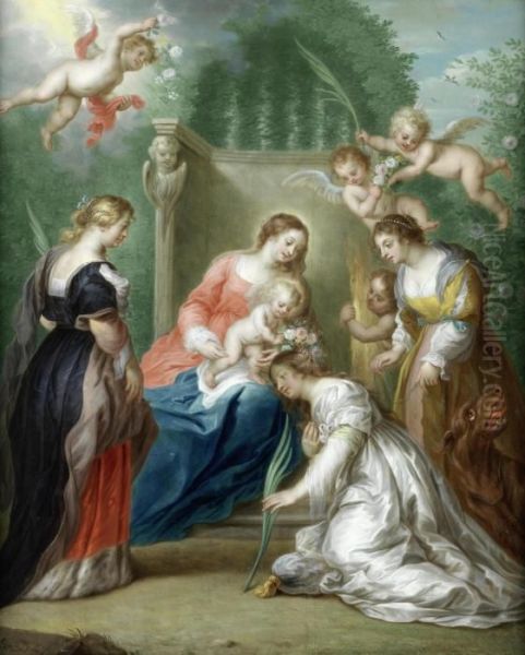 The Virgin And Child With Saints
 Margaret Of Antioch, Catherine Of Alexandria And Elizabeth Of Hungary Oil Painting by Jacob Andries Beschey