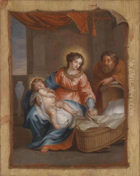 A Trompe-l'oeil With The Holy Family Oil Painting by Jacob Andries Beschey