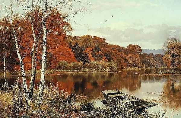 Now Autumn's fire burns slowly along the woods, Abinger Mill Pond, Abinger Hammer, Surrey Oil Painting by Edward Wilkins Waite