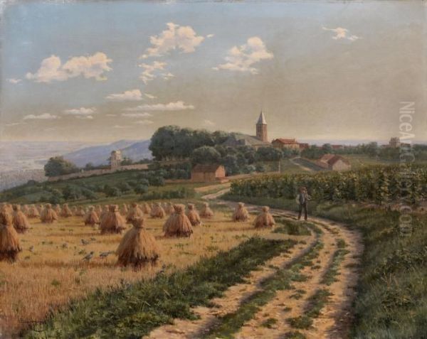 Landscape With Haystacks Oil Painting by Boris Vasilievich Bessonov