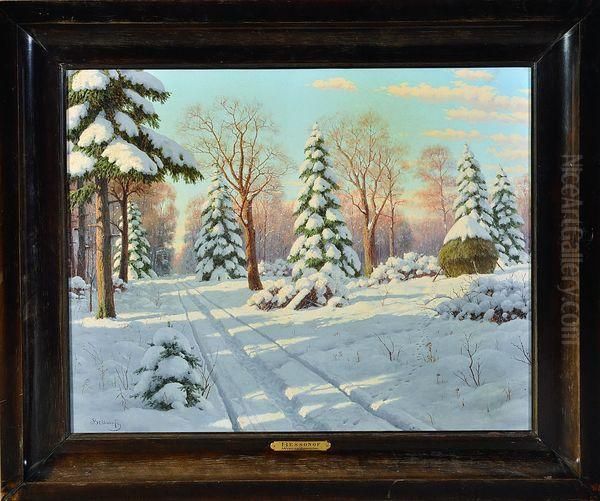 chemin De Foret Enneige Oil Painting by Boris Vasilievich Bessonov