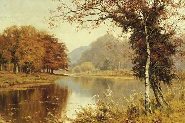 A Woodland Pool in Autumn Oil Painting by Edward Wilkins Waite