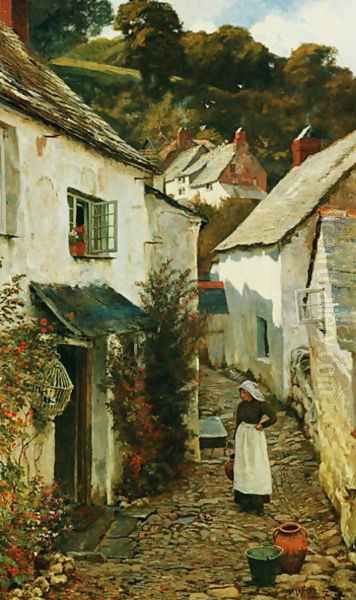 A Street in Clovelly, 1899 Oil Painting by Edward Wilkins Waite