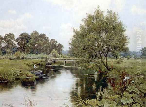 The Enborne at Aldermaston Mill, Berkshire Oil Painting by Edward Wilkins Waite