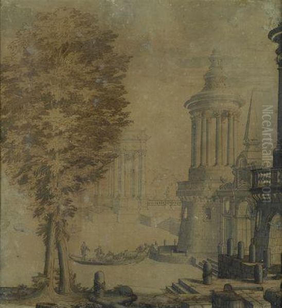 Capriccio Di Architetture E Figure Oil Painting by Ferdinando Galli Bibiena