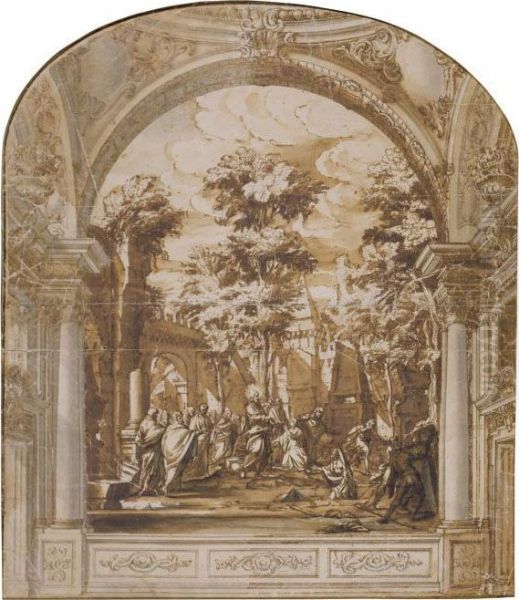 Design For An Altarpiece: The Raising Of Lazarus Oil Painting by Francesco Galli Bibiena