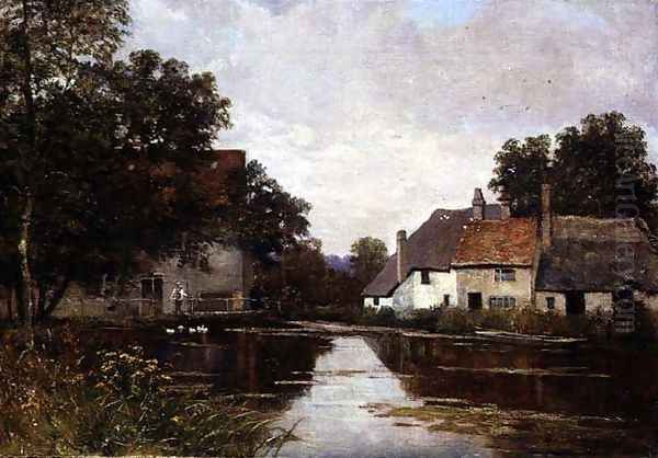 Mill on the Cam, Shepreth Mill, near Cambridge, 1902 Oil Painting by Edward Wilkins Waite