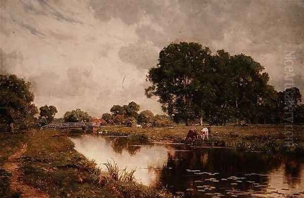 On The Lambourn, Newbury, Berkshire Oil Painting by Edward Wilkins Waite